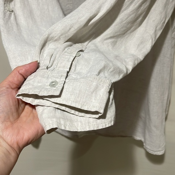 Talbots 100% Linen Long Sleeve Mandarin Collar Blouse Cream Beige - Picture 6 of 9